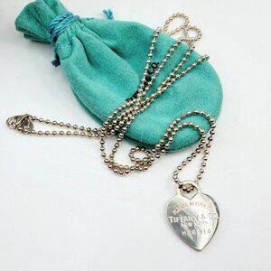 Tiffany & Co Sterling Return to Tiffany Heart Tag bead link Necklace 34" JR1357